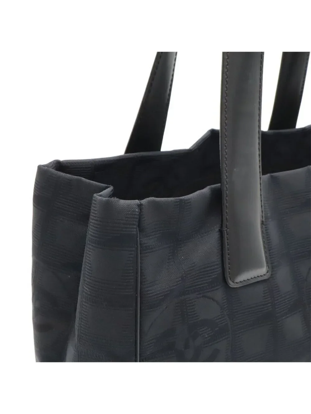 Chanel New Travel Line Tote PM Shoulder Bag Nylon Jacquard Leather Black